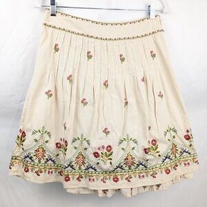 Viola Boho Skirt Floral Embroidered Cream M Cottagecore Granola Fairy Festical